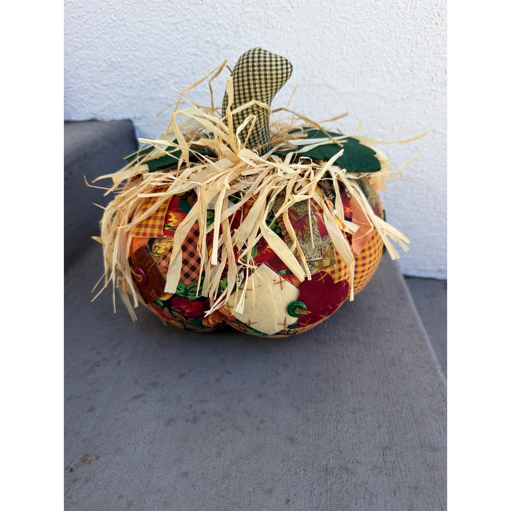 Fabric Patchwork Pumpkin Decor OS Orange Plaid Primitive Fall Harvest